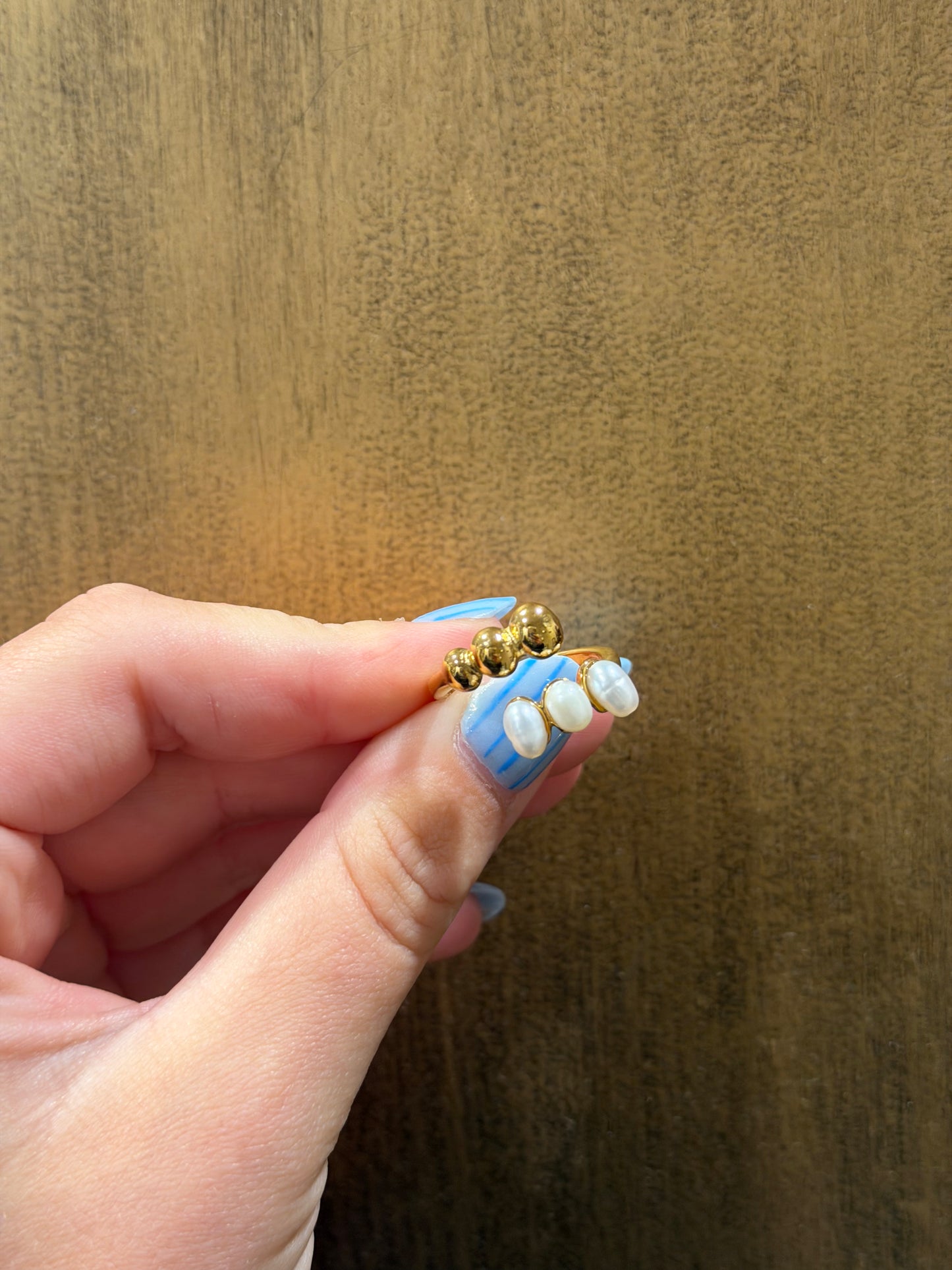 Triple Pearl/Gold Ball Ring