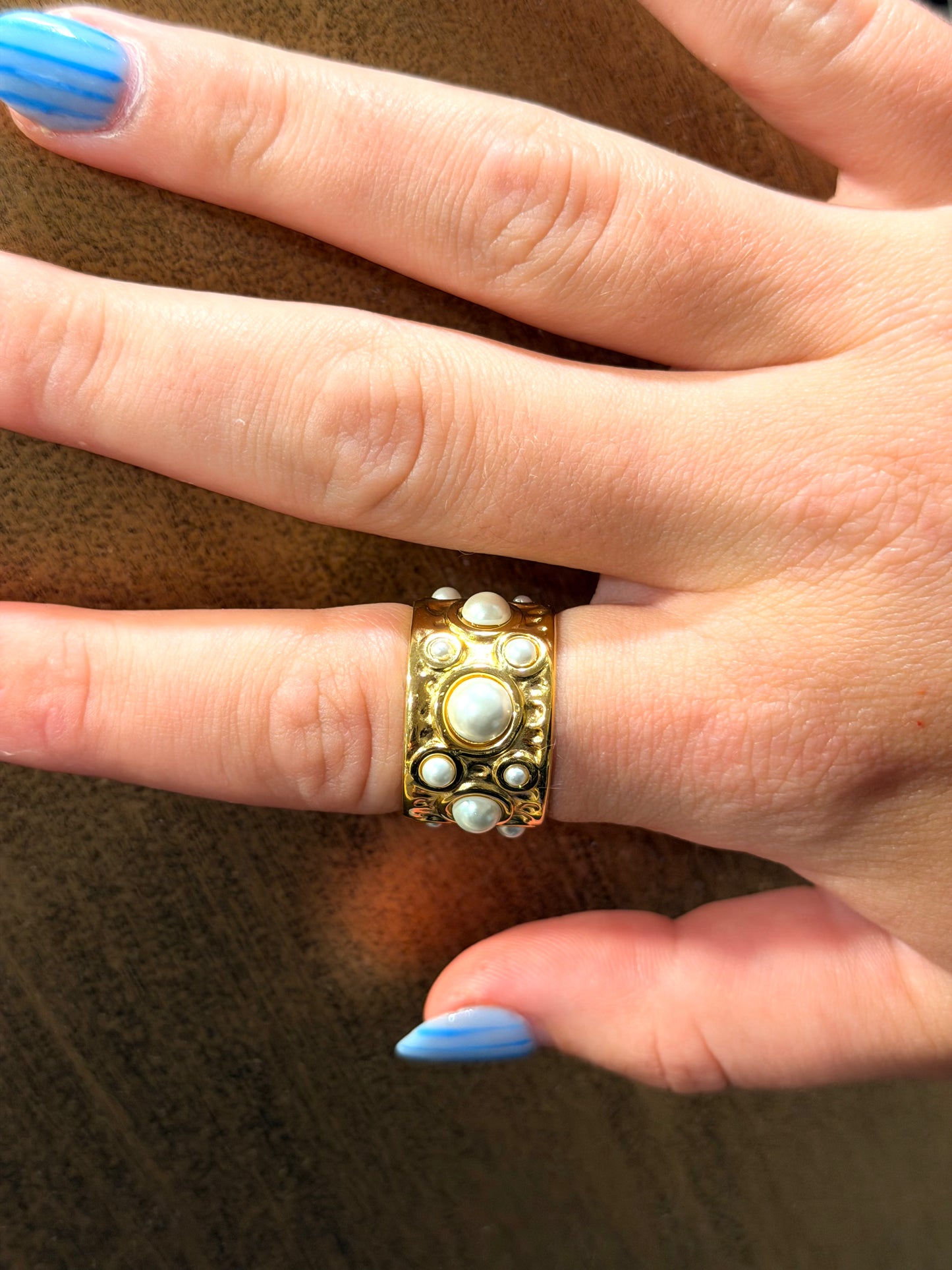 Multiple Pearls Gold Band Ring