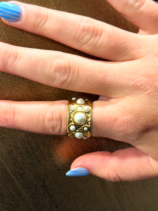 Multiple Pearls Gold Band Ring