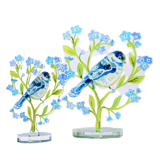 Chickadee and Forget Me Nots Acrylic Flower