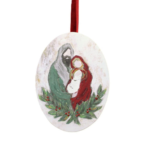 Oval MDF Ornament, Jewel Tone Holy Family ©Tawnya Norton