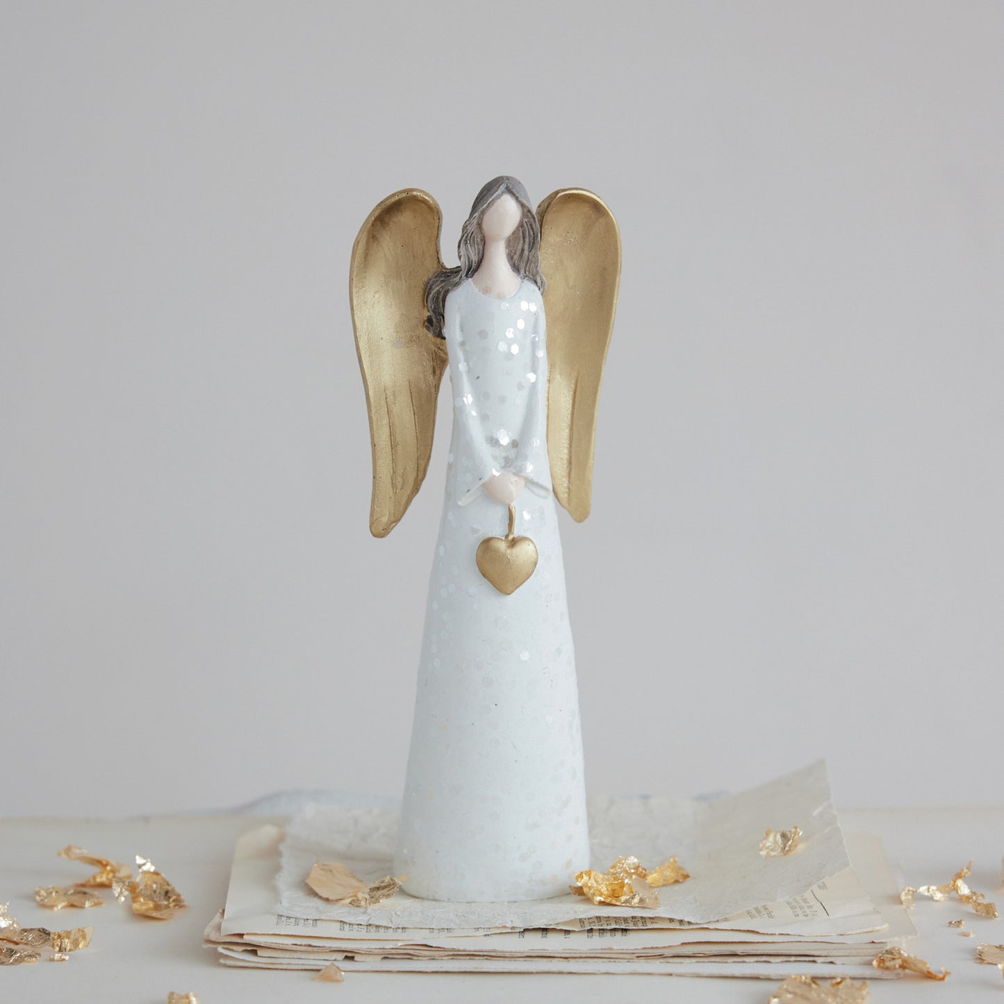 Resin Angel with Gold Heart + Wings