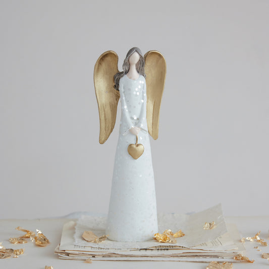 Resin Angel with Gold Heart + Wings