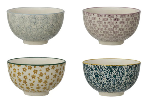 Stoneware Bowl w Pattern, 4 Styles