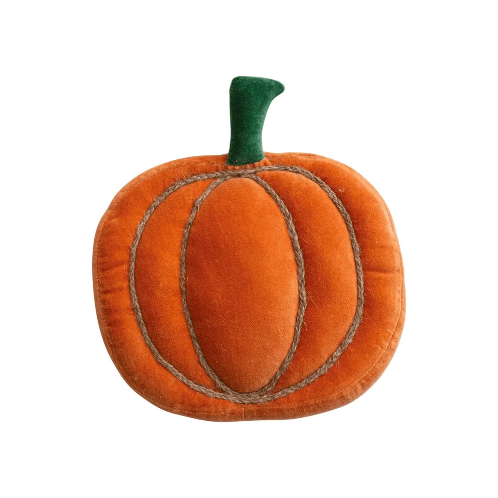Pumpkin Shaped Pillow w/ Jute Rope Embroidery