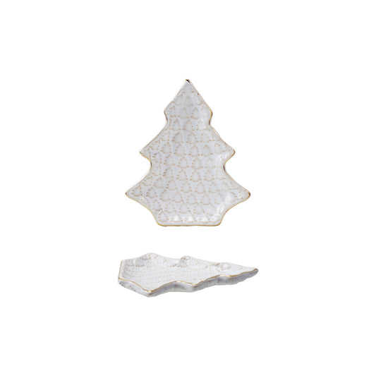 Stoneware Tree Shaped Plate with Trees