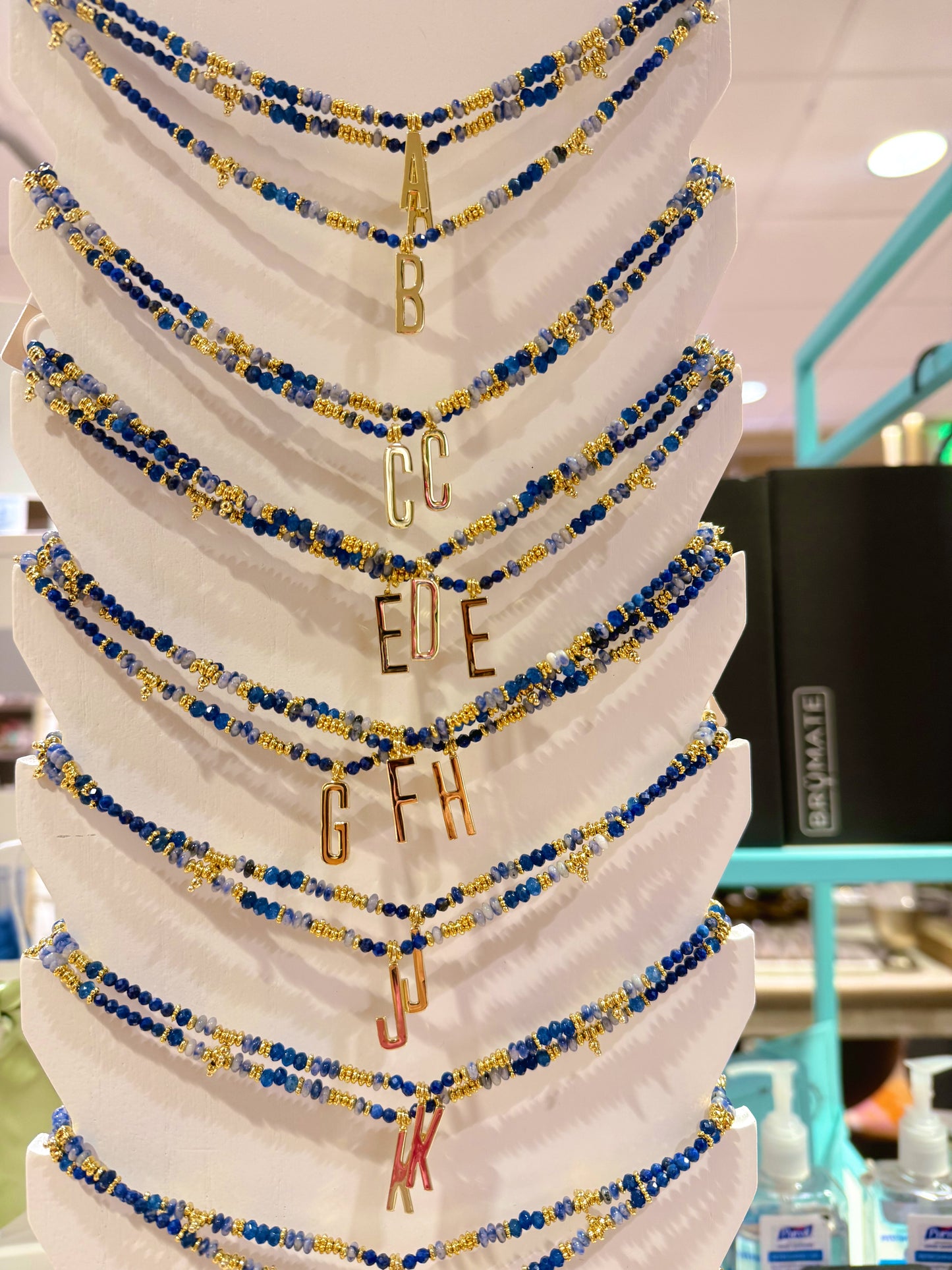Gold Lapis Initial Necklace