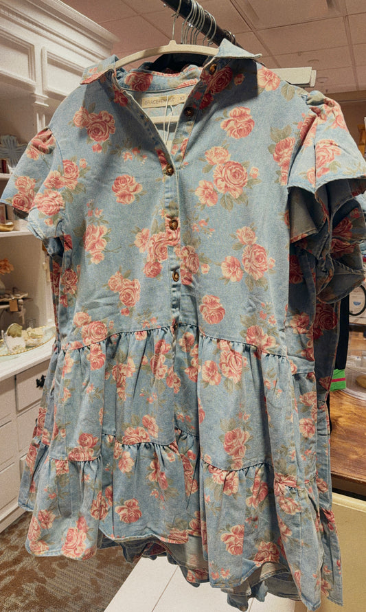 Floral Print Denim Dress