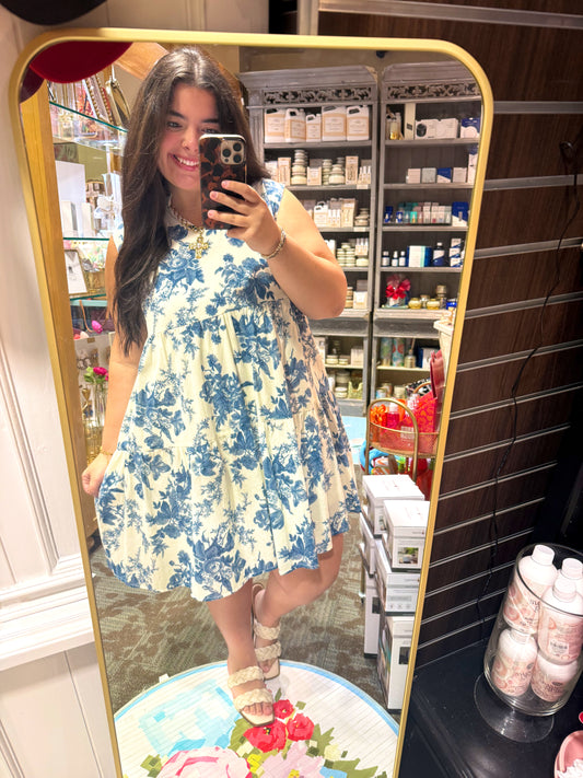 Sleeveless Tiered Dress, Blue
