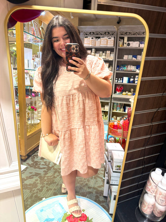 V-Neck Checkered Dress, Pink