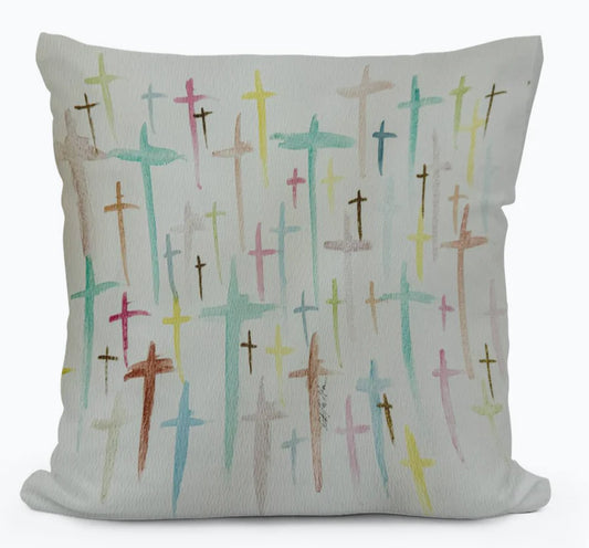 Bridgett Watercolor Crosses Pillow - 18x18