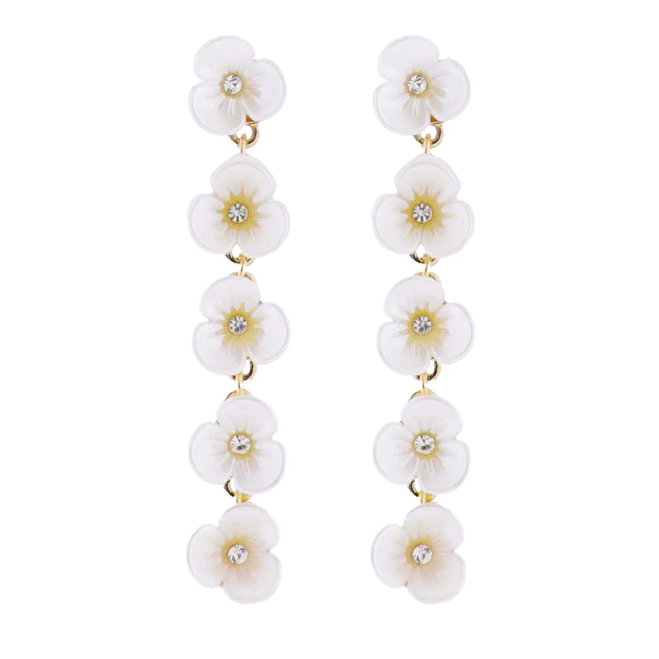 White, Gold, Clear Falling Flowers Earring