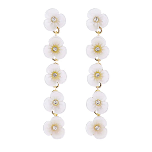 White, Gold, Clear Falling Flowers Earring