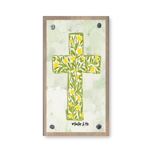 Yellow Tulip Cross Driftwood Happy Block