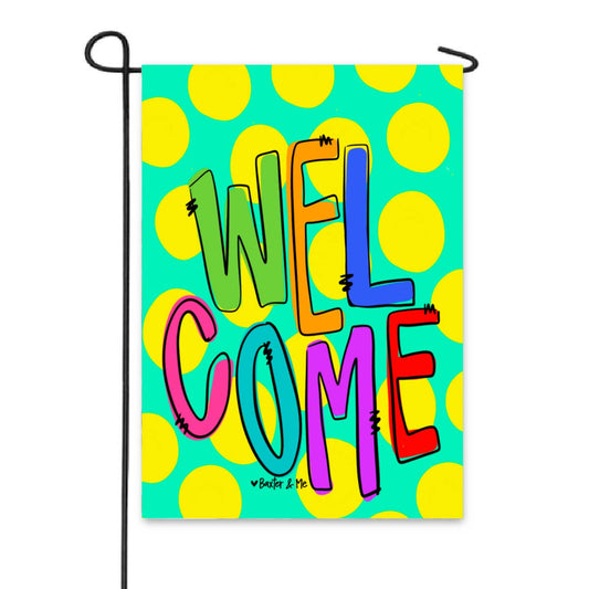 Welcome Yellow Polka Dot Garden Flag