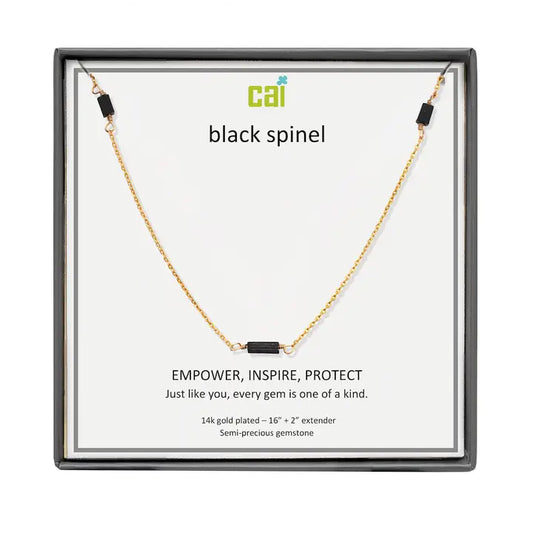 Black Spinel Station Bar Gemstone Necklace