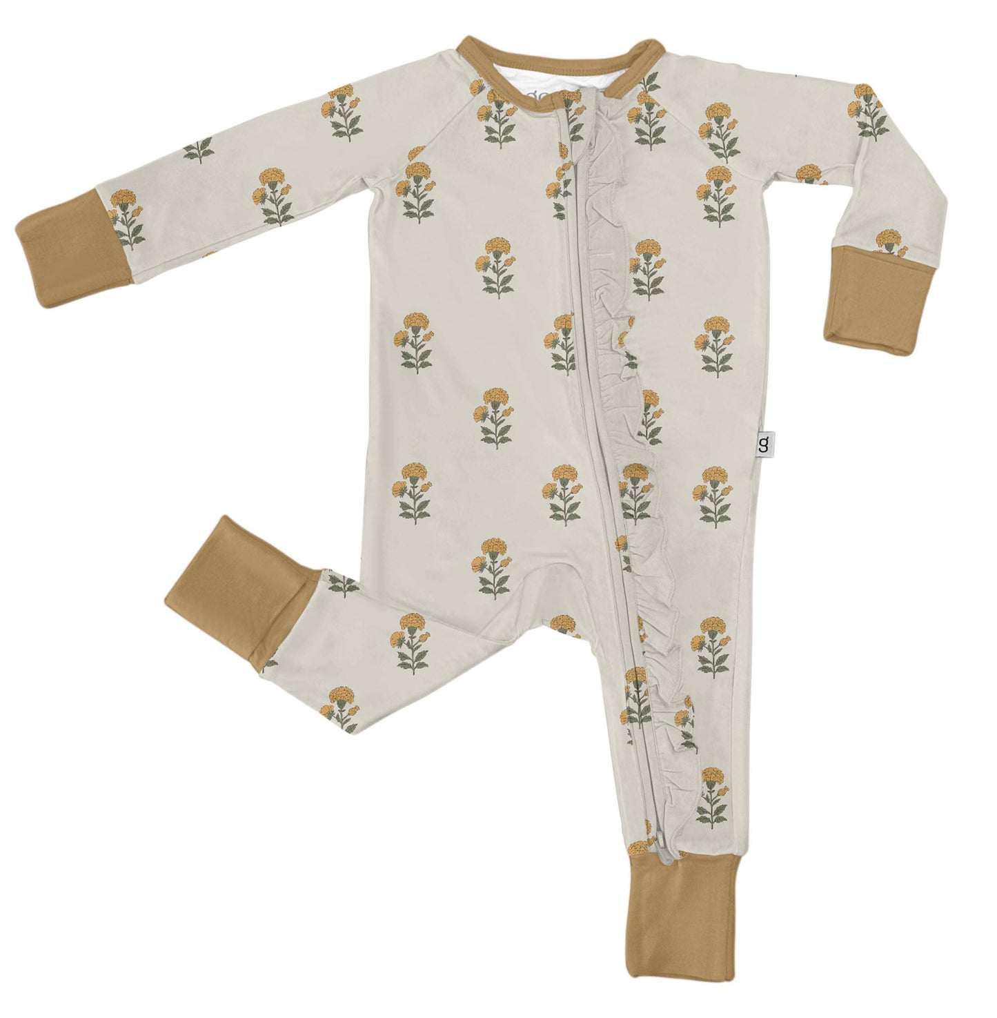 Marigold Block Print  - LS Convertible Zip PJs: 18-24 mo