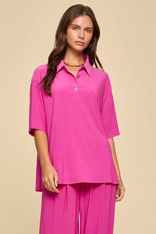 2-Piece Blouse + Relaxed Pants Resort Wear Set: RUNWAY PINK