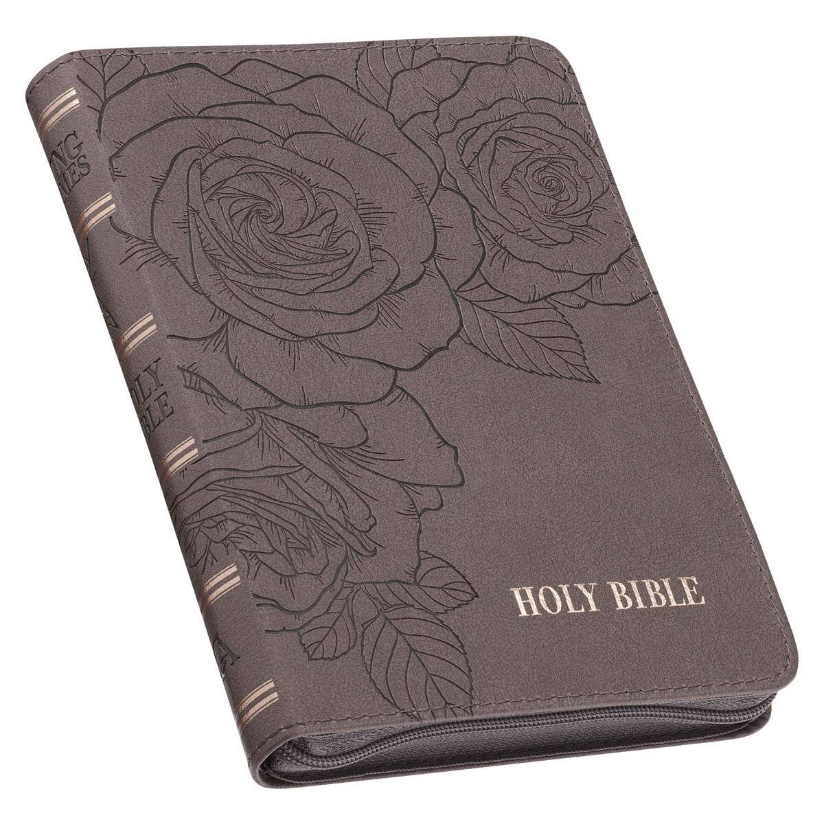 KJV Bible Compact LP Faux Leather, Gray w/zipper