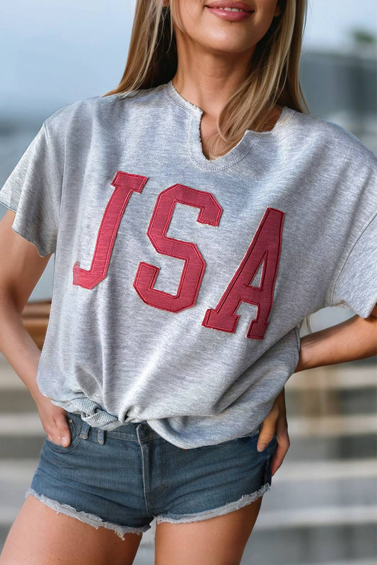 Women USA Lettering Patch Short Sleeve Graphic Tee | S-XL