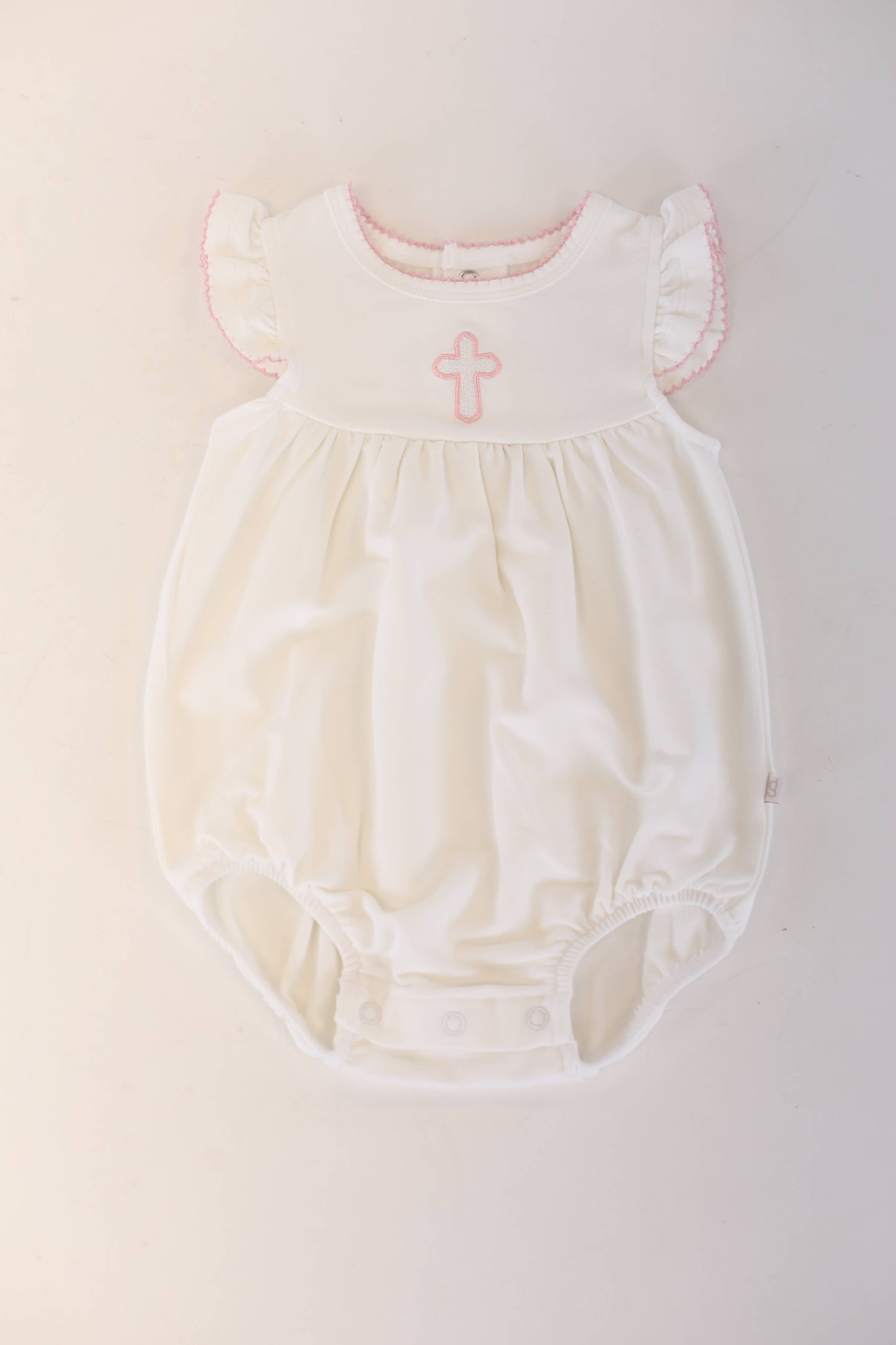 Pink Cross Bubble Romper: 0-3 mo