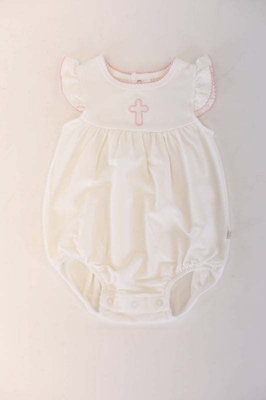 Pink Cross Bubble Romper: 0-3 mo
