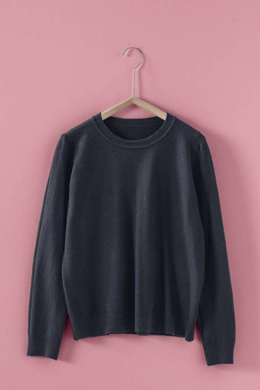 Soft Viscose Blend Crewneck Knit Pullover: Black / S-M-L:2-2-2