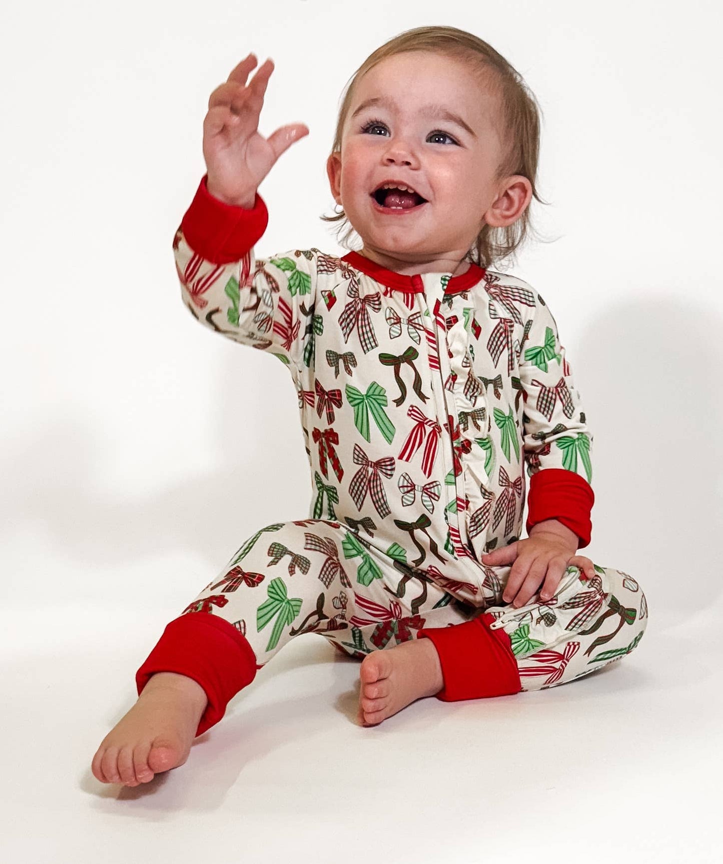 Holiday Bows  - LS Convertible Zip PJs: 12-18 mo