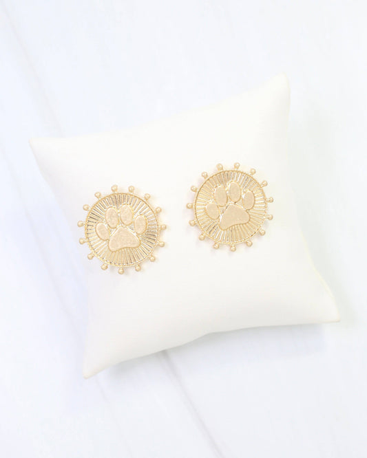 Carmen Coin Earring Paw Print Worn Gold