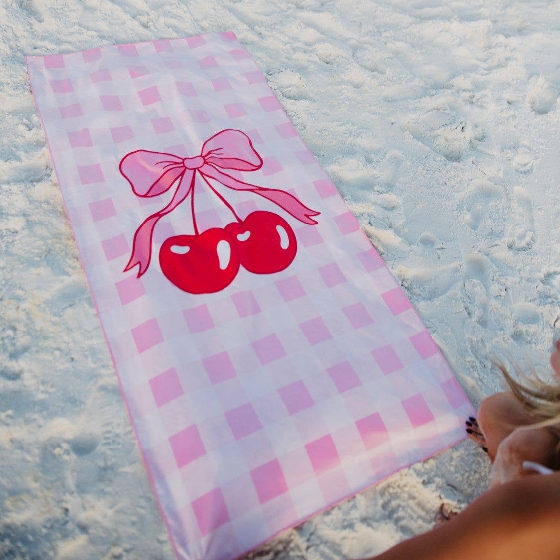 Cherry and Bow Reversible Quick Dry Towel: Light Pink