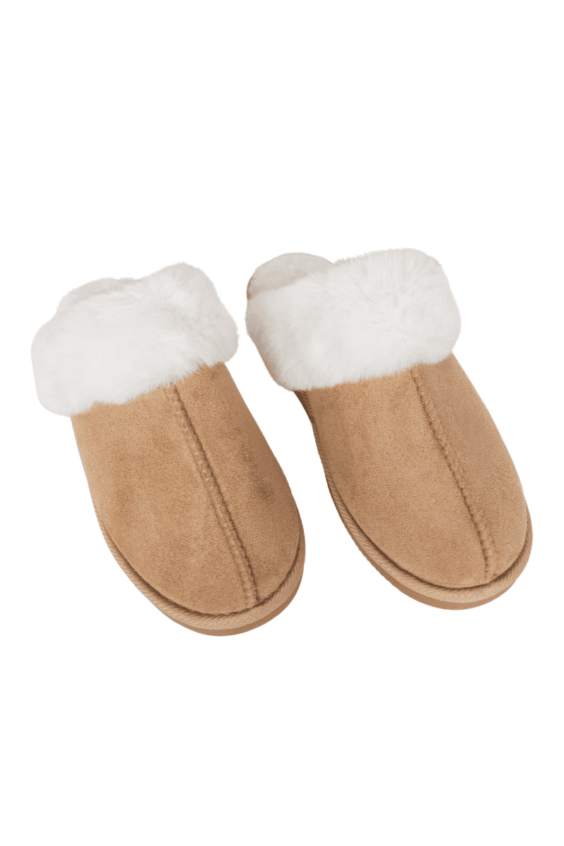 Sand Faux Fur Slip-On House Shoes: Sand / M/L