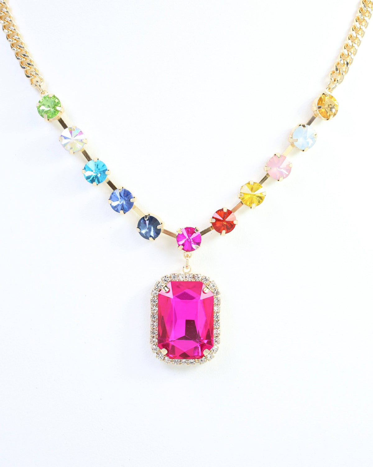 Roxanne Rhinestone Pendant Necklace Fuchsia