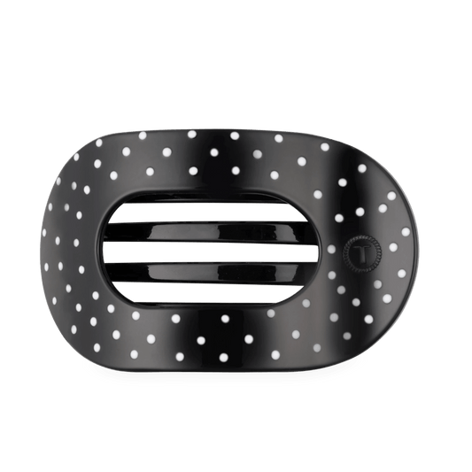 Black Polka Dot Party Large Flat Round Hair Clip