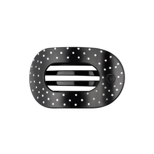 Black Polka Dot Party Medium Flat Round Hair Clip
