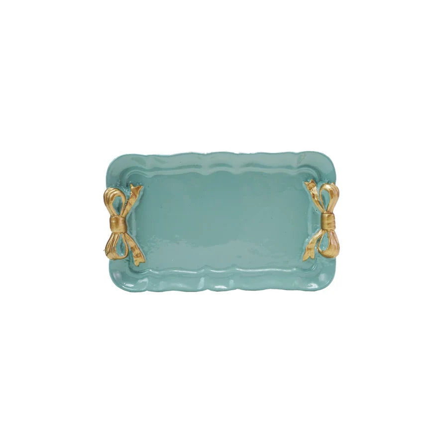 Mint Decorative Metal Tray w Gold Finish Bows