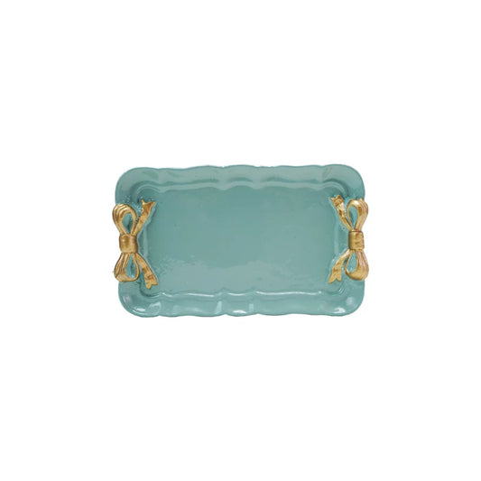 Mint Decorative Metal Tray w Gold Finish Bows