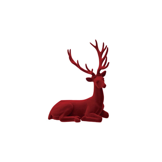 Flocked Resin Lying Deer - Burgundy