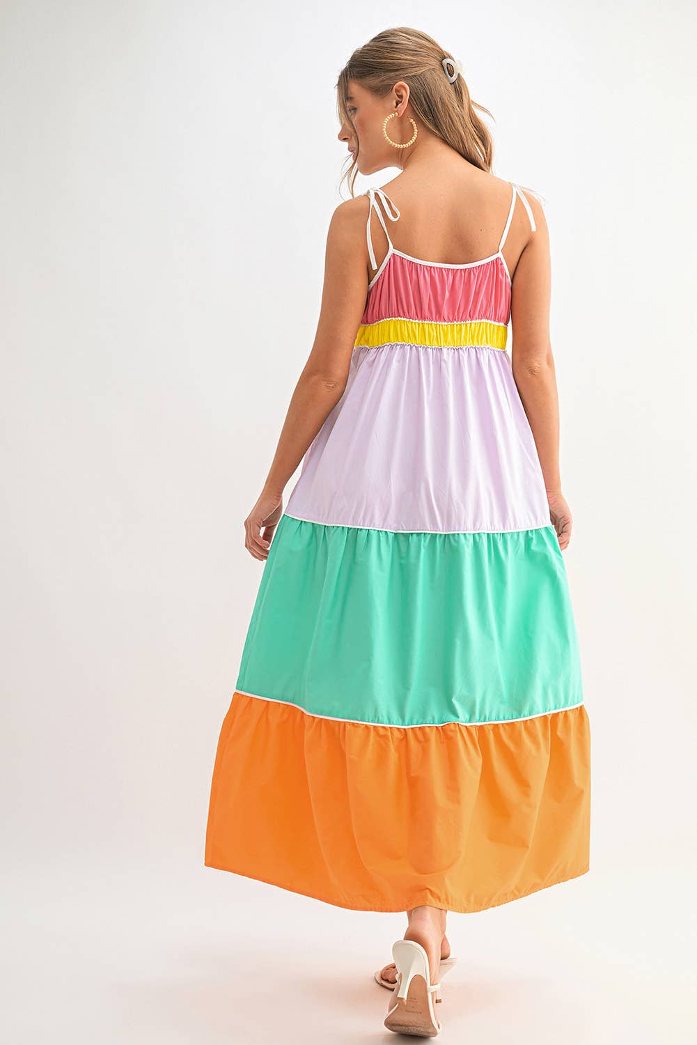 Colorblock Tie Straps Tiered Maxi Dress with Pockets | S-XL