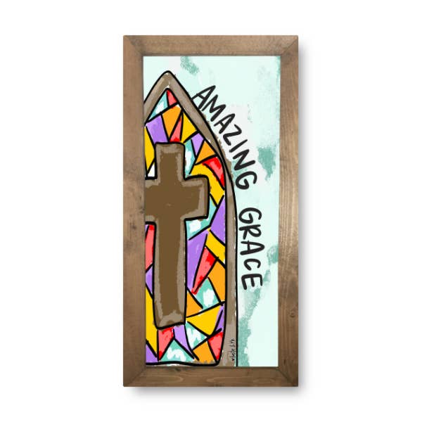 Amazing Grace Stained Glass Framed Art: 8" x 10"