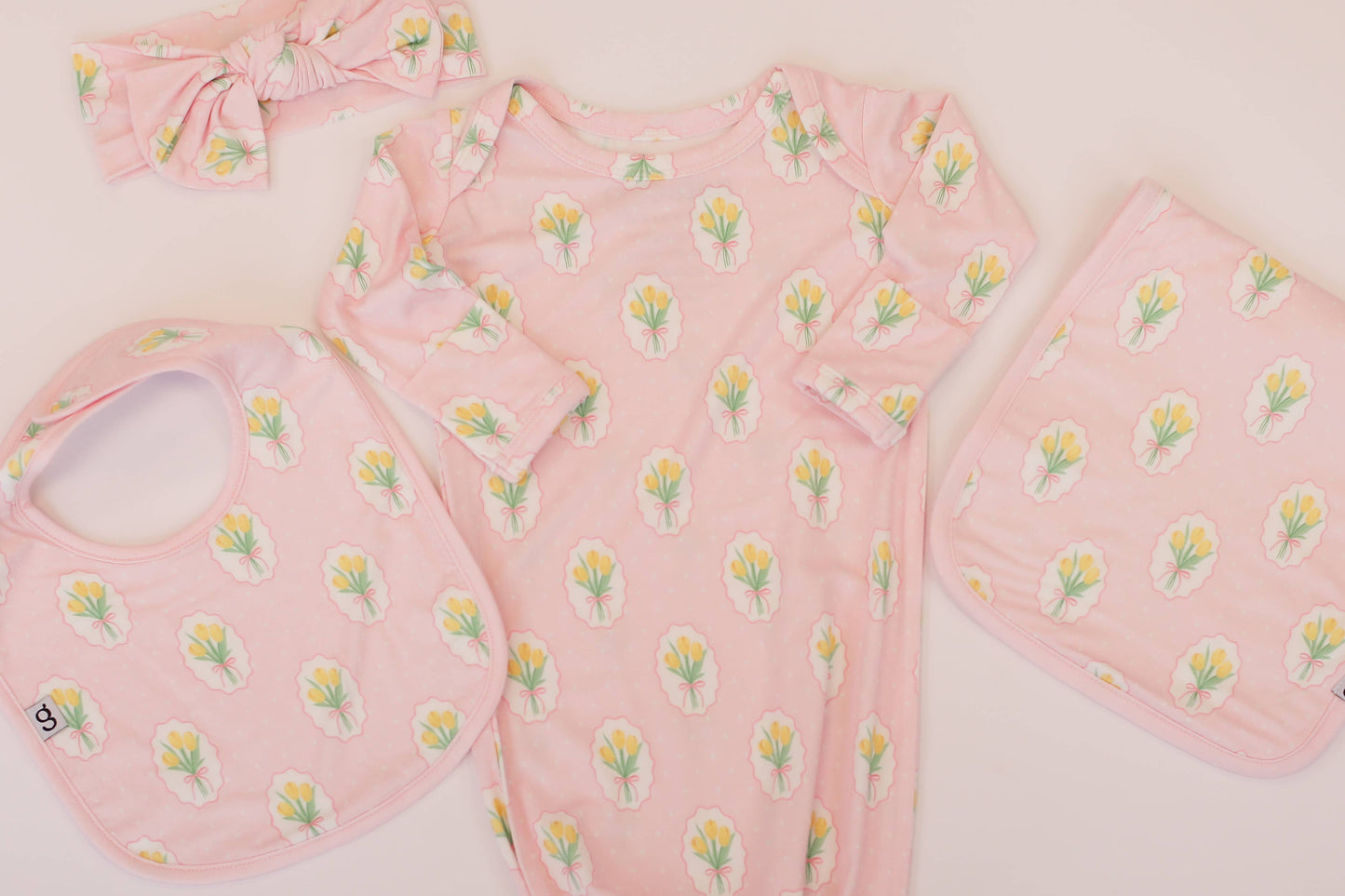 Fancy Tulips (Cottage Pink) Knotted Infant Gown: 0-3 mo