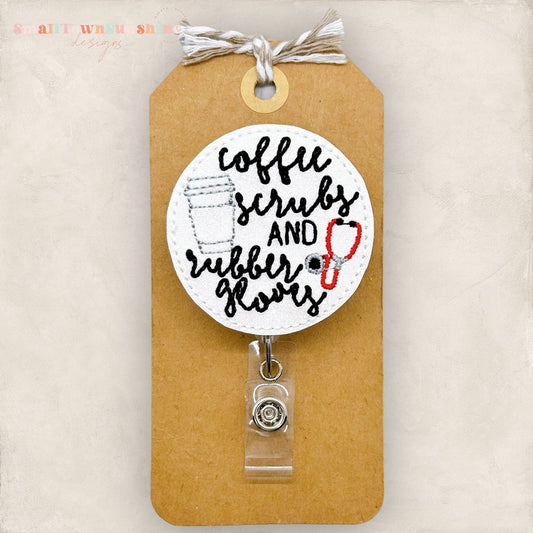 Coffee Scrubs and Rubber Gloves Badge Reel: Black / Swivel