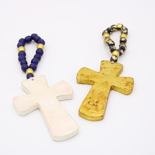 Capiz Cross with Navy Beaded Hanger