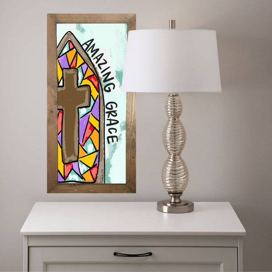 Amazing Grace Stained Glass Framed Art: 8" x 10"