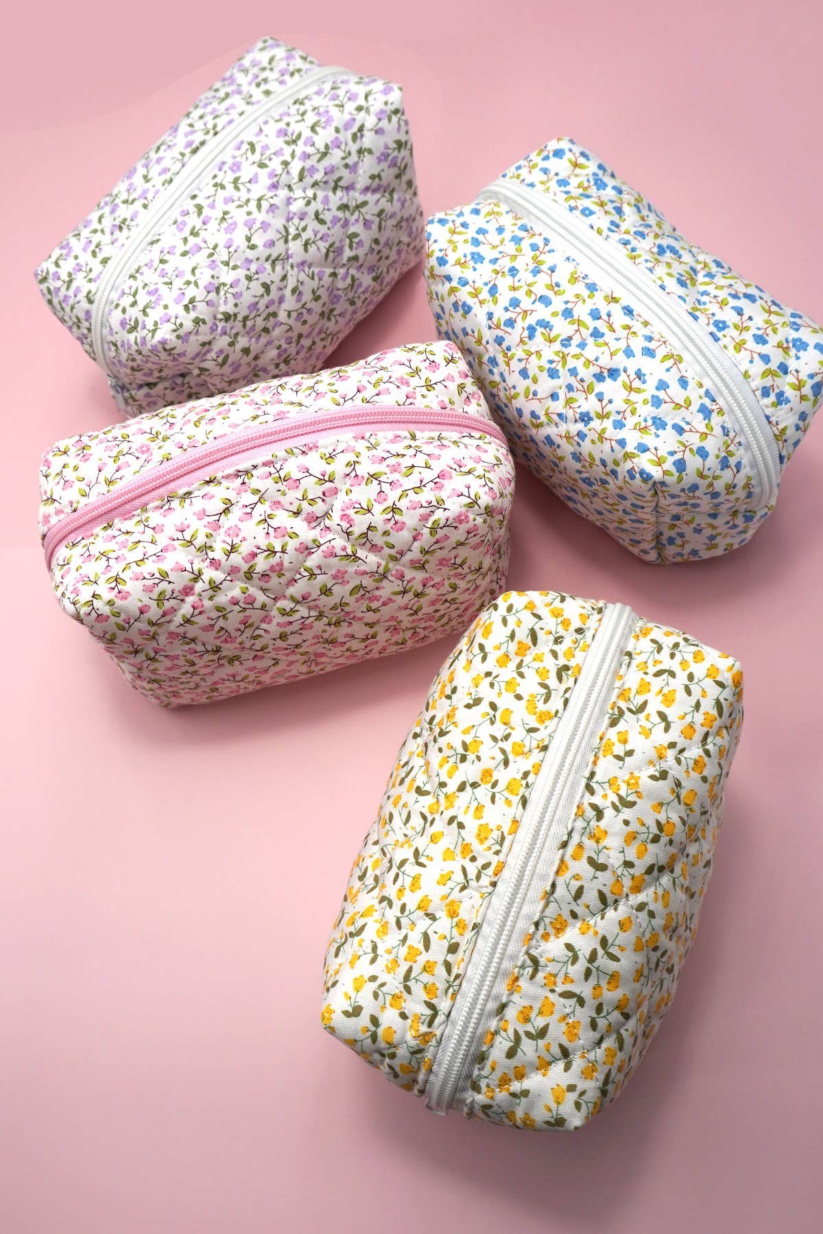 DITSY QUILTED COTTON FLORAL COSMETIC POUCH BAG |LAVENDER