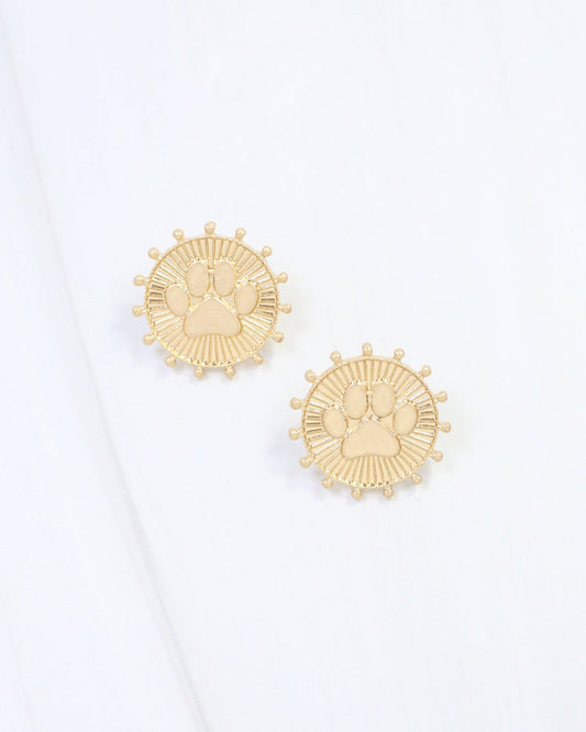 Carmen Coin Earring Paw Print Worn Gold