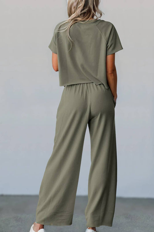Casual Raw Hem Tee & Wide Leg Pants Set | S-2XL