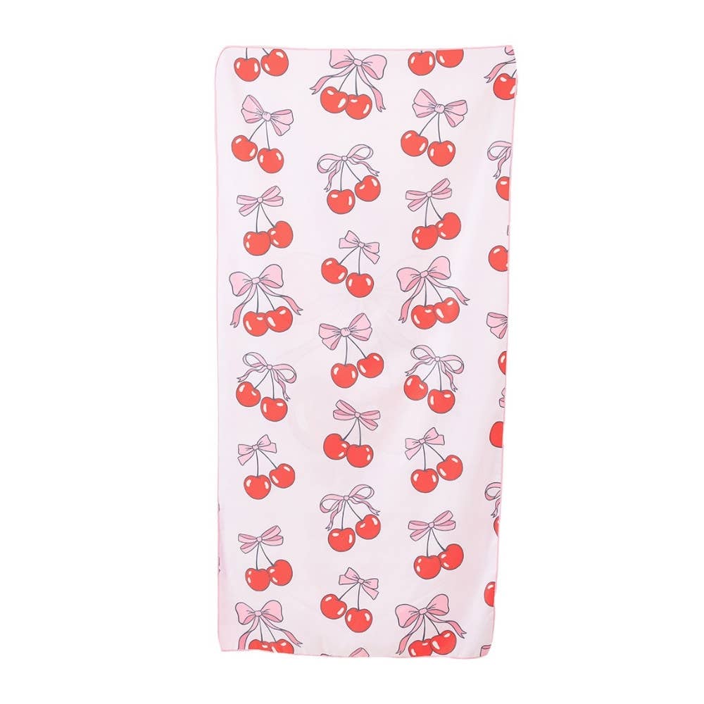 Cherry and Bow Reversible Quick Dry Towel: Light Pink