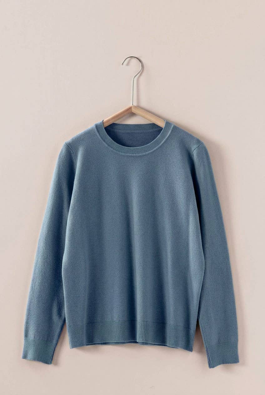 Soft Viscose Blend Crewneck Knit Pullover: Black / S-M-L:2-2-2