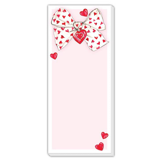 Handpainted Valentine Bow on Pink Skinny Notepad