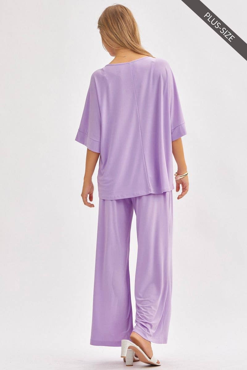PLUS SIZE Stylish Flowy Top + Wide Leg Set : Lilac